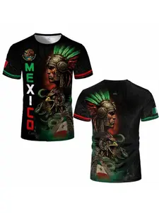 New Mexico 3D Print T-Shirt, Aztec Pattern, Unisex Football Sports Wear, Casual Sportswear Short Sleeve, Loose Fit, Quick-Dry, Breathable, Summer Top