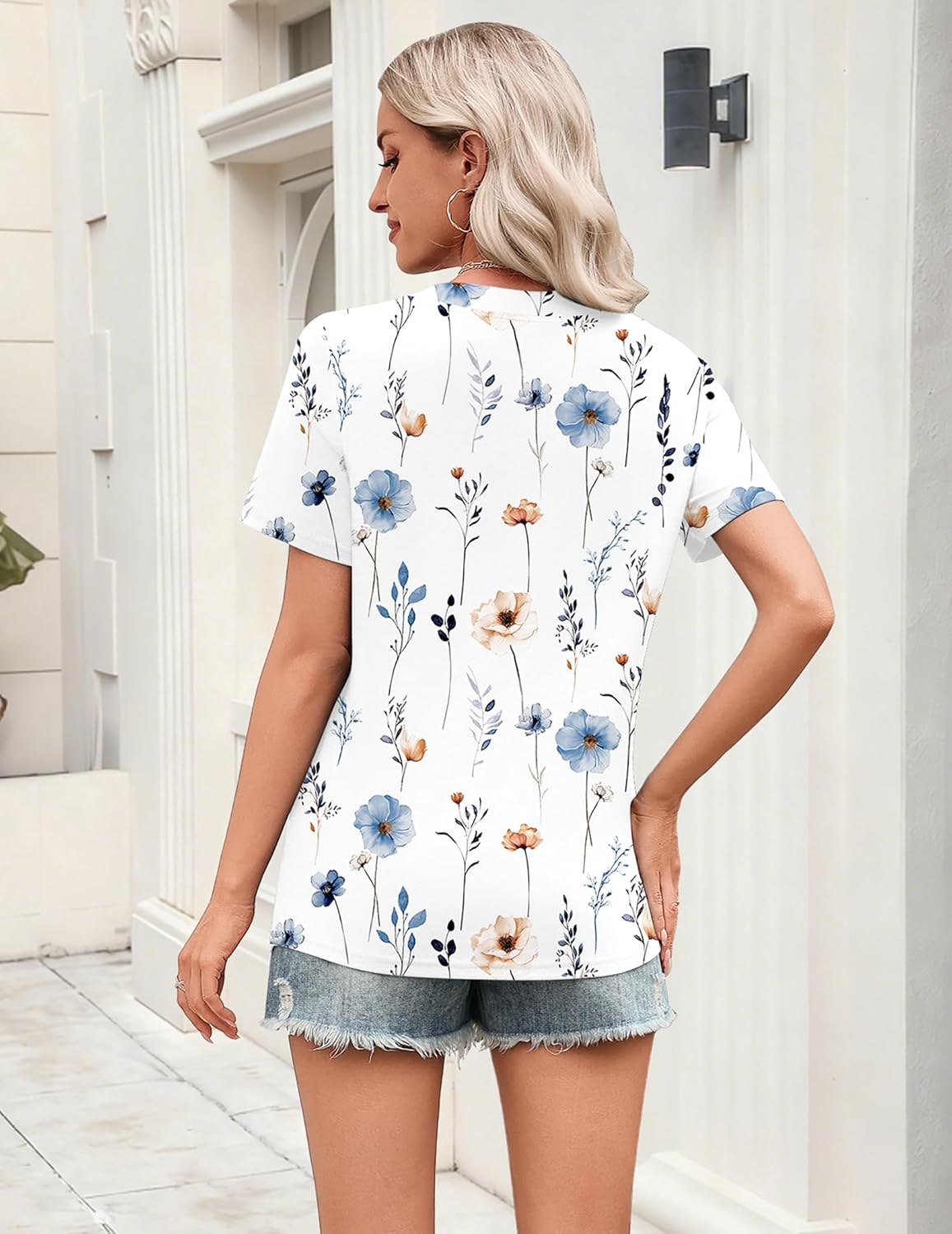 Womens Tops Short Sleeve V Neck Tee Shirts Cute Dressy Casual Clothing Business Work Blouse