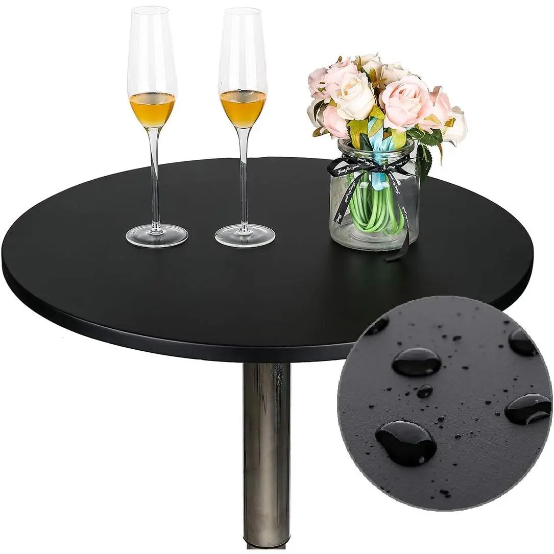 Cocktail Waterproof Round Table Topper Cap Fitted Stretchable Tablecloth Cover 28 Inch D-Black.