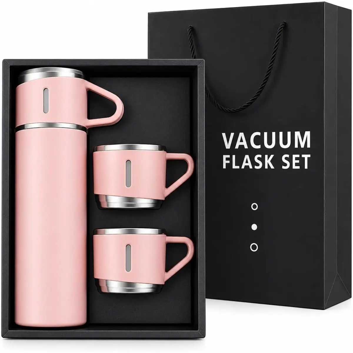 Vacum Flask Stainless Steel Thermo 500ml/16.9oz Vacuum Insulated Bottle with Cup for Coffee Hot drink and Cold drink water flask Birthday,Valentine Gift Set .(Pink,Set)