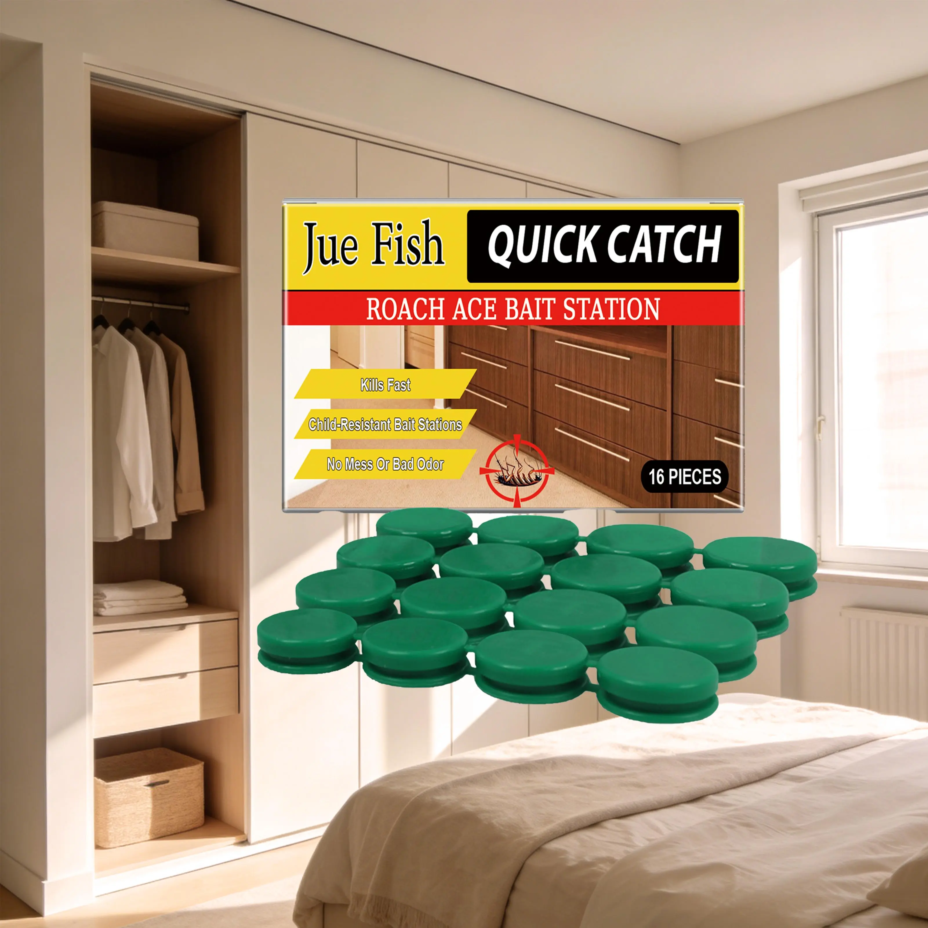 JUE FISH Pest Control Kit - Powerful Cockroach Gel Bait, Rodent Repellent Pouches, Microfiber Floor Mop for Domestic Dormitory Kitchen Indoor Outdoor Multi-Surface Use (Insect Solution, Roach Control), Pest Control Cockroach, Cockroaches