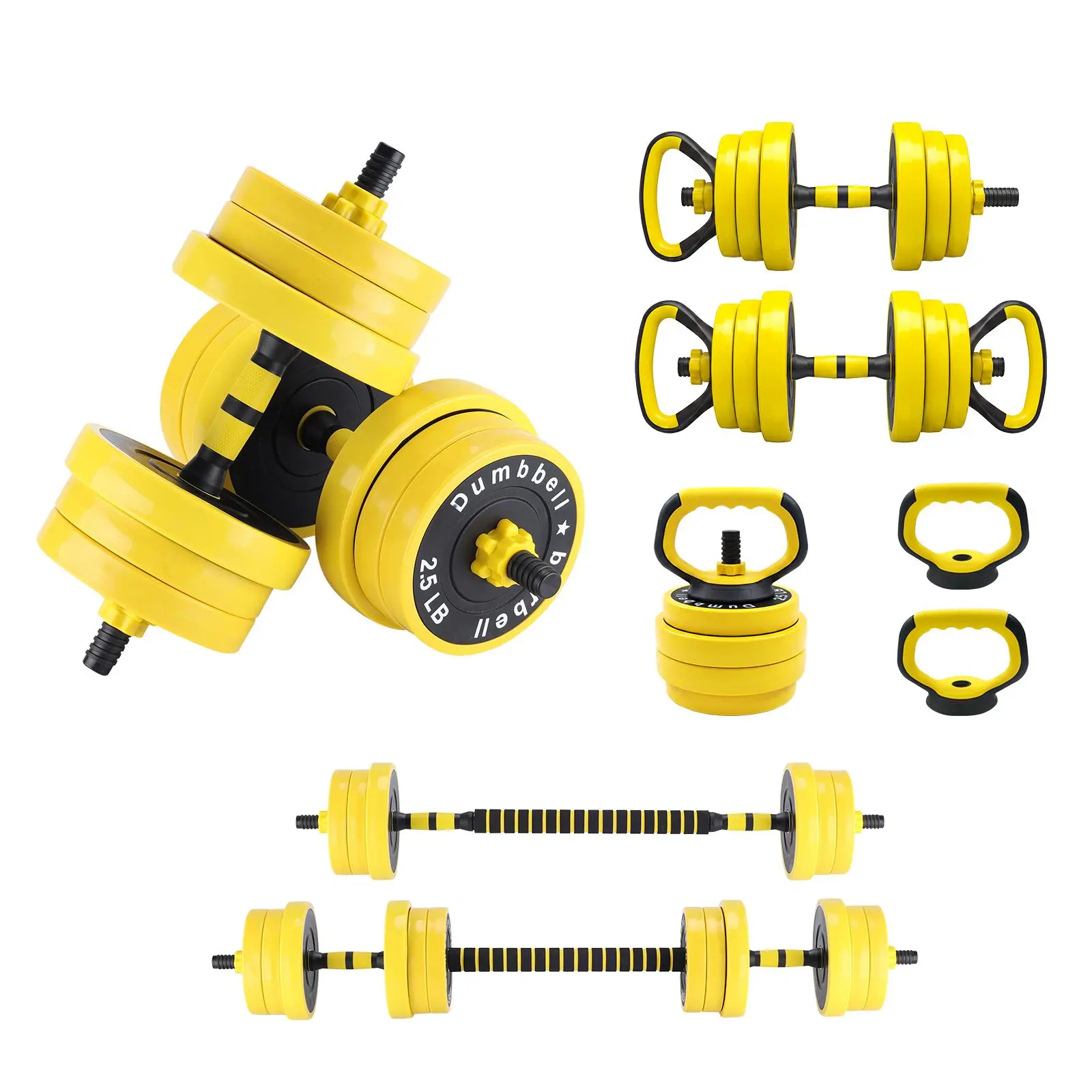 Gaomon Adjustable Dumbbell Set 66/88 lbs, 3-in-1 Kettlebell Push Up Handles Home Gym Equipment, PP Weight Plates with Connector, Space Saving Strength Training Kit, Yellow