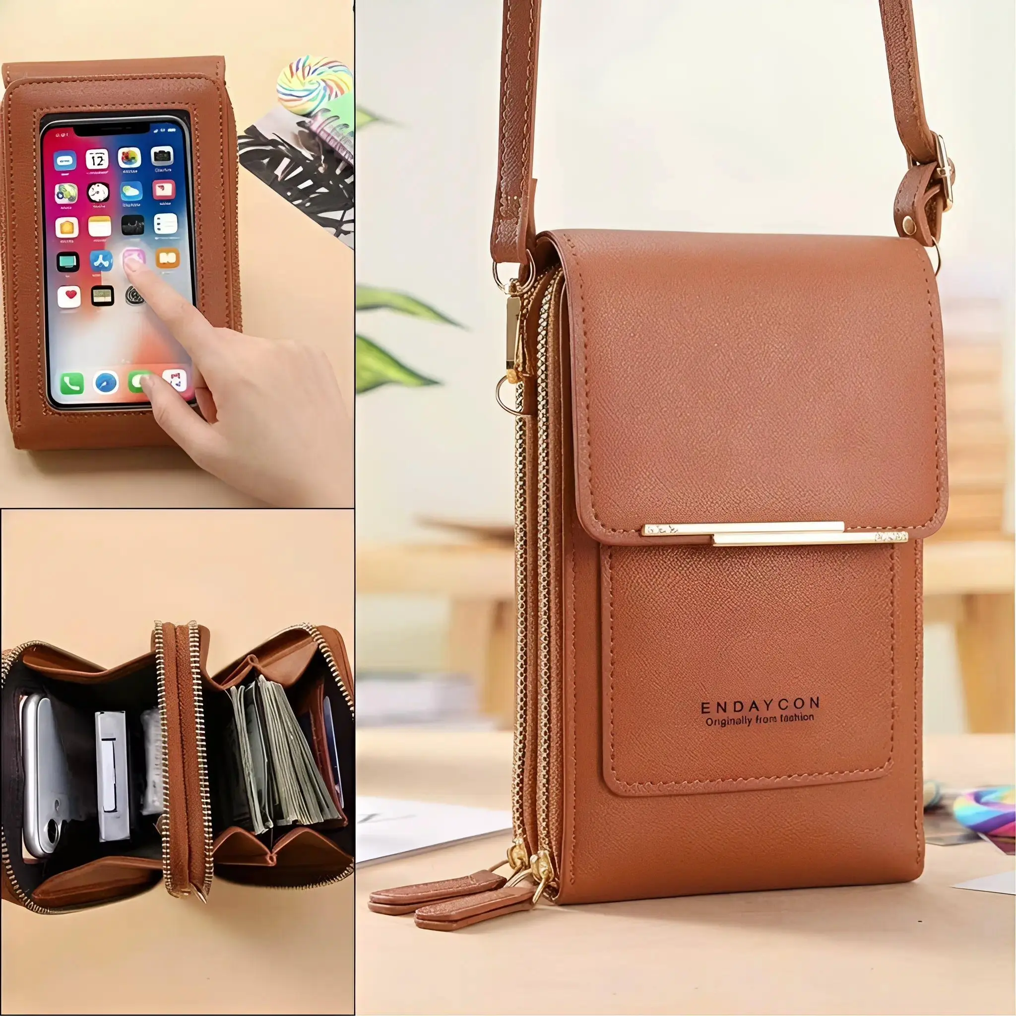 Touchscreen Sensitive Phone Bag with Multiple Colors, Use Phone Without Taking It Out, Clear Window Crossbody Purse with 3 Card Slots & Secure Dual Zipper Wallet, Mobile Phone Accessories