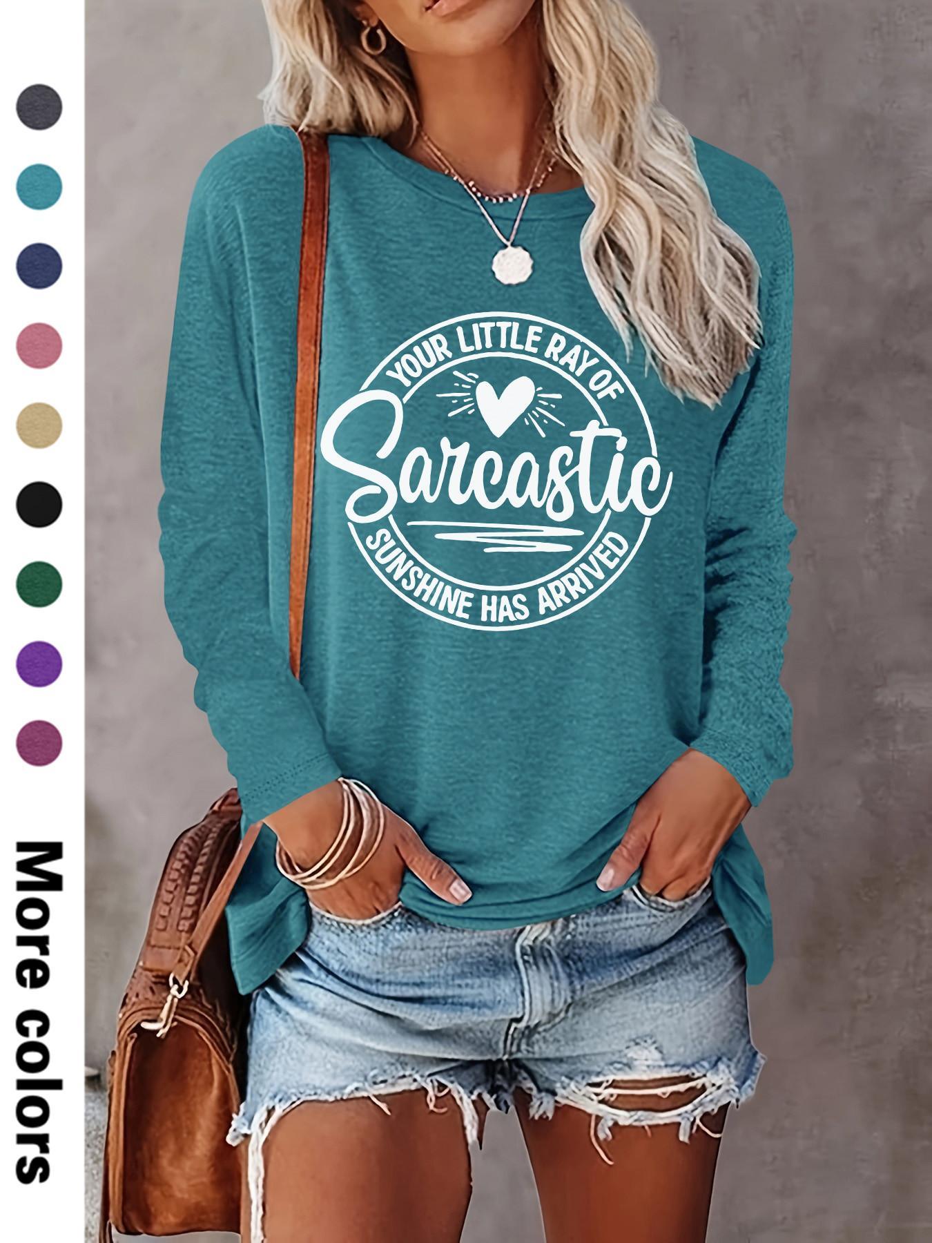 Women's Letter & Heart Print Round Neck Tee, Casual Long Sleeve Crew Neck T-shirt for Daily Wear, Ladies Clothes for All Seasons