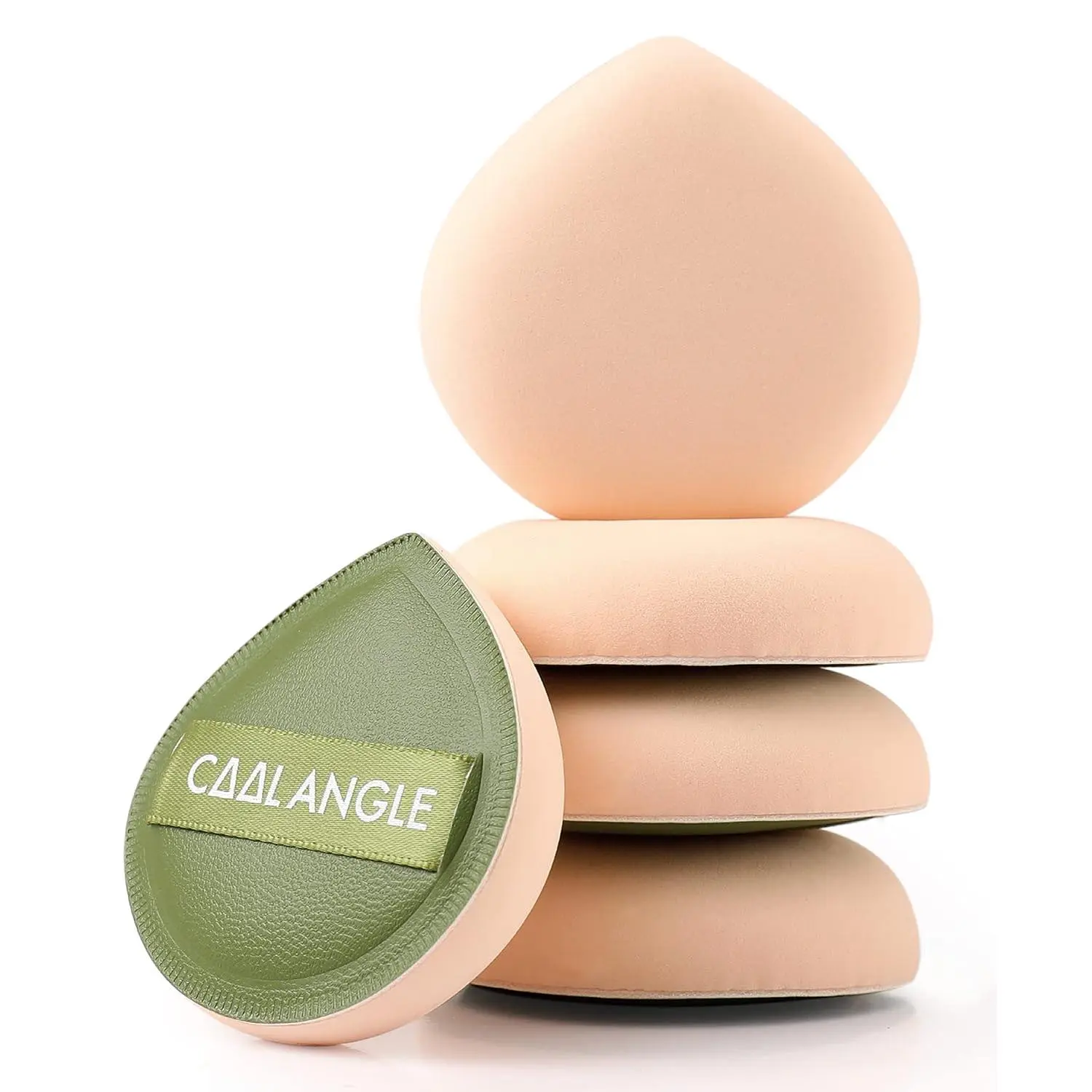 Latex-Free Medium Green Beauty Blenders (Pack of 5) - Makeup Sponge for Liquid Foundation & Loose Powder, Suitable for Dry/Damp Skin, Soft Reusable Easy-Clean Tool for Flawless Buildable Coverage, Foundation/Powder