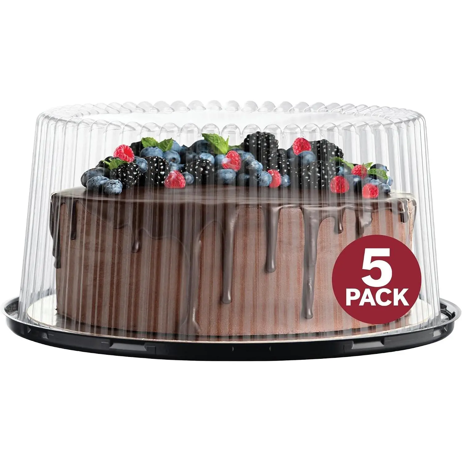 9" Plastic Disposable Cake Containers Carriers with Dome Lids and Cake Boards | 5 Round Cake Carriers for Transport | Clear Bundt Cake Boxes/Cover | 2-3 Layer Cake Holder Display Containers