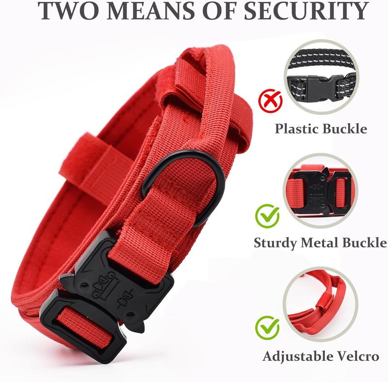PURR LAB Tactical Dog Collar Adjustable Military Training Nylon with Handle Quick Release Buckle for Small Medium Large Dogs Red Large