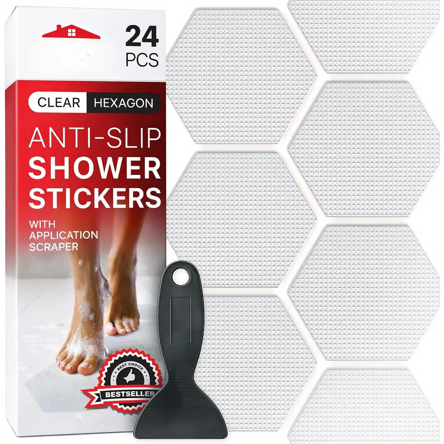 Bathtub Non Slip Stickers - 24 count, 3.15", Clear | Anti Slip Shower Stickers - Shower Floor Non Slip Stickers - Non Slip Bathtub Stickers - Non Slip Shower Stickers