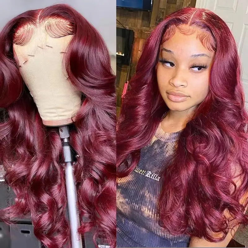 African Black Women's Full Wig Headpiece, Burgundy Long Curly Shape, Big Wave Export