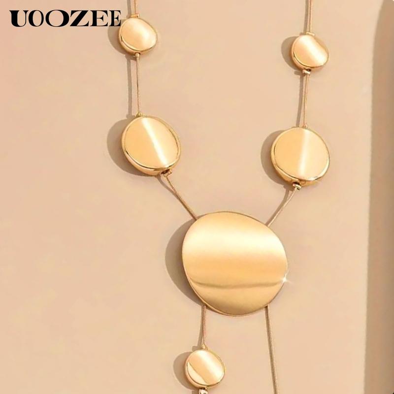 Golden Disc Y-Shaped Necklace Exaggerated Style Charm Temperament Niche Party Body Chain Maximalist Jewelry