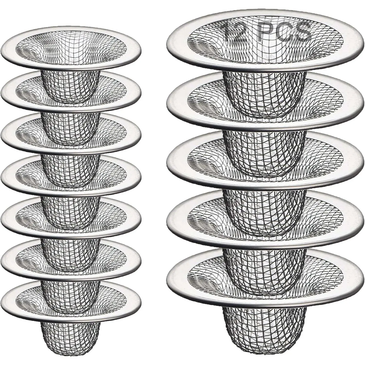 12 count Stainless Steel Slop Basket Filter , 2.75" & 4.41" Mesh Sink Drain Strainer Screen Bathroom Kitchen, Drain Mesh Basket Cover Hair Catcher for Lavatory RV Shower Floor Utility Drain