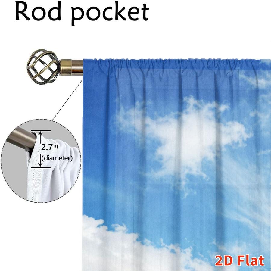 2Pcs Blue Sky White Cloud Pattern Landscape Sun Blocking Curtains Digital Printed Rod Pocket, Window Treatment For Bedroom Office Kitchen Living Room Study Home Decor