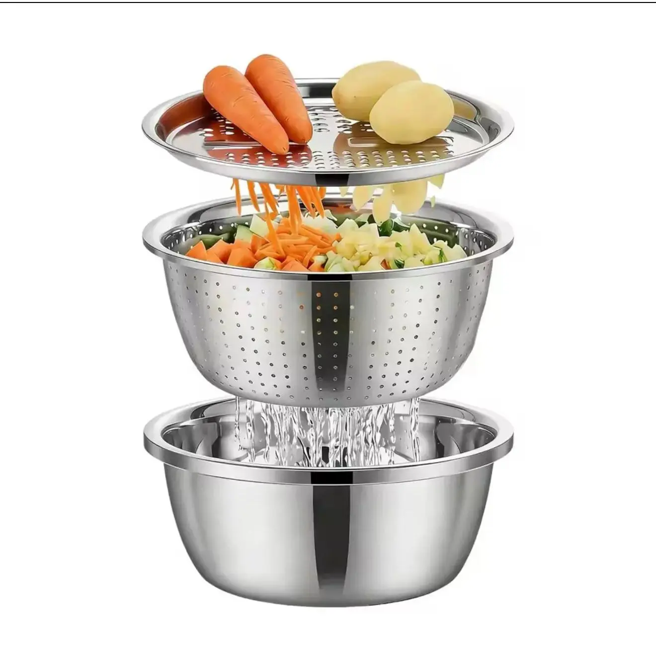 Stainless Steel Multi-Functional Bowl Set, Ideal for Washing Rice Fruits Vegetables Kitchen Essentials Stainless Steel Multi-Functional Bowl Set, Ideal for Washing Rice Fruits Vegetables Kitchen Essentials