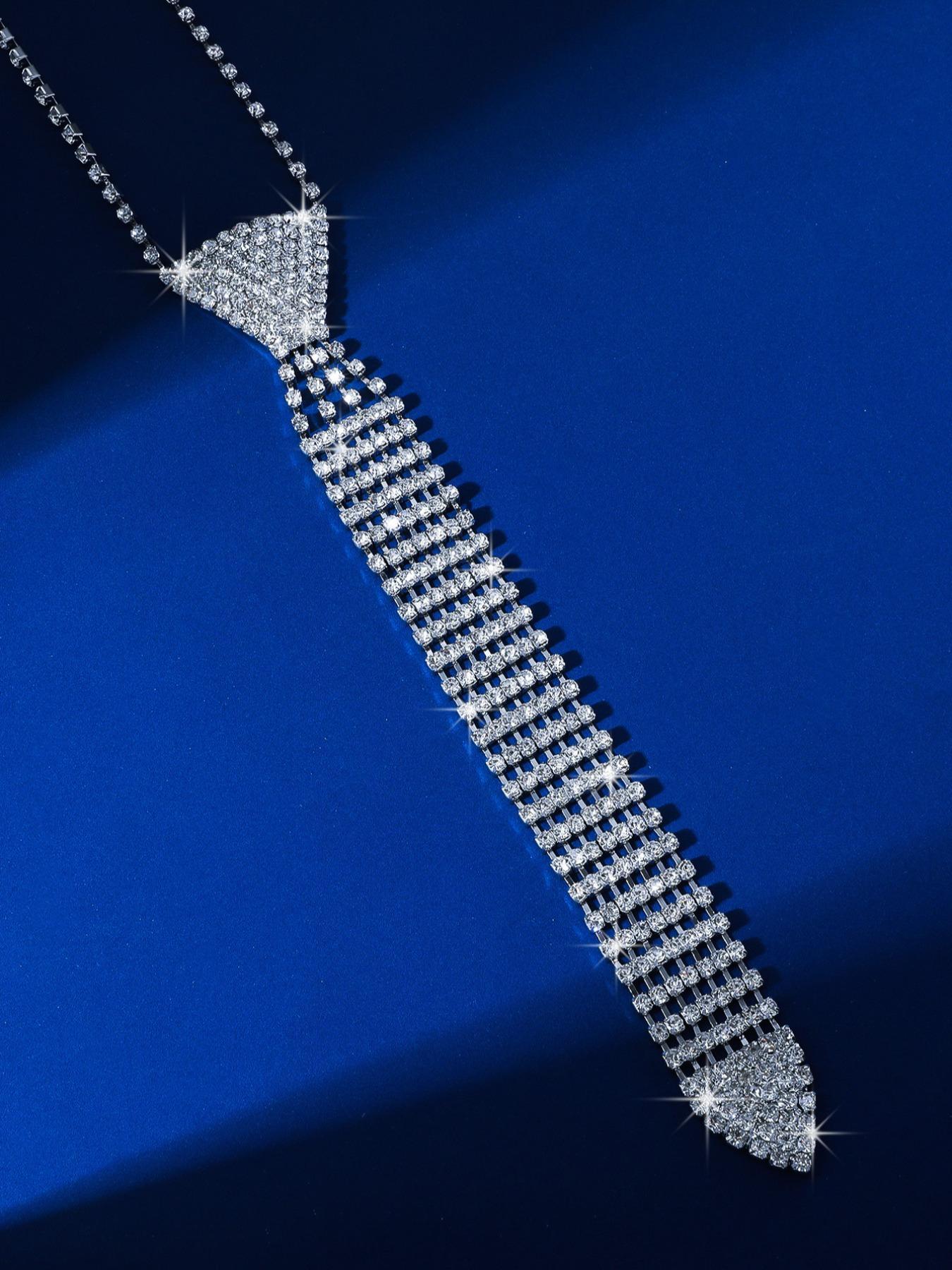 Rhinestone Decorated Tie Necklace for Women for Gift, Fashionable Rhinestone Decorated Fashion Jewelry for Party, Daily Clothing Decor, Trendy All-match & Exquisite Jewelry for Birthday Gift, Goddess Necklace, Elegant Rhinestone Necklace