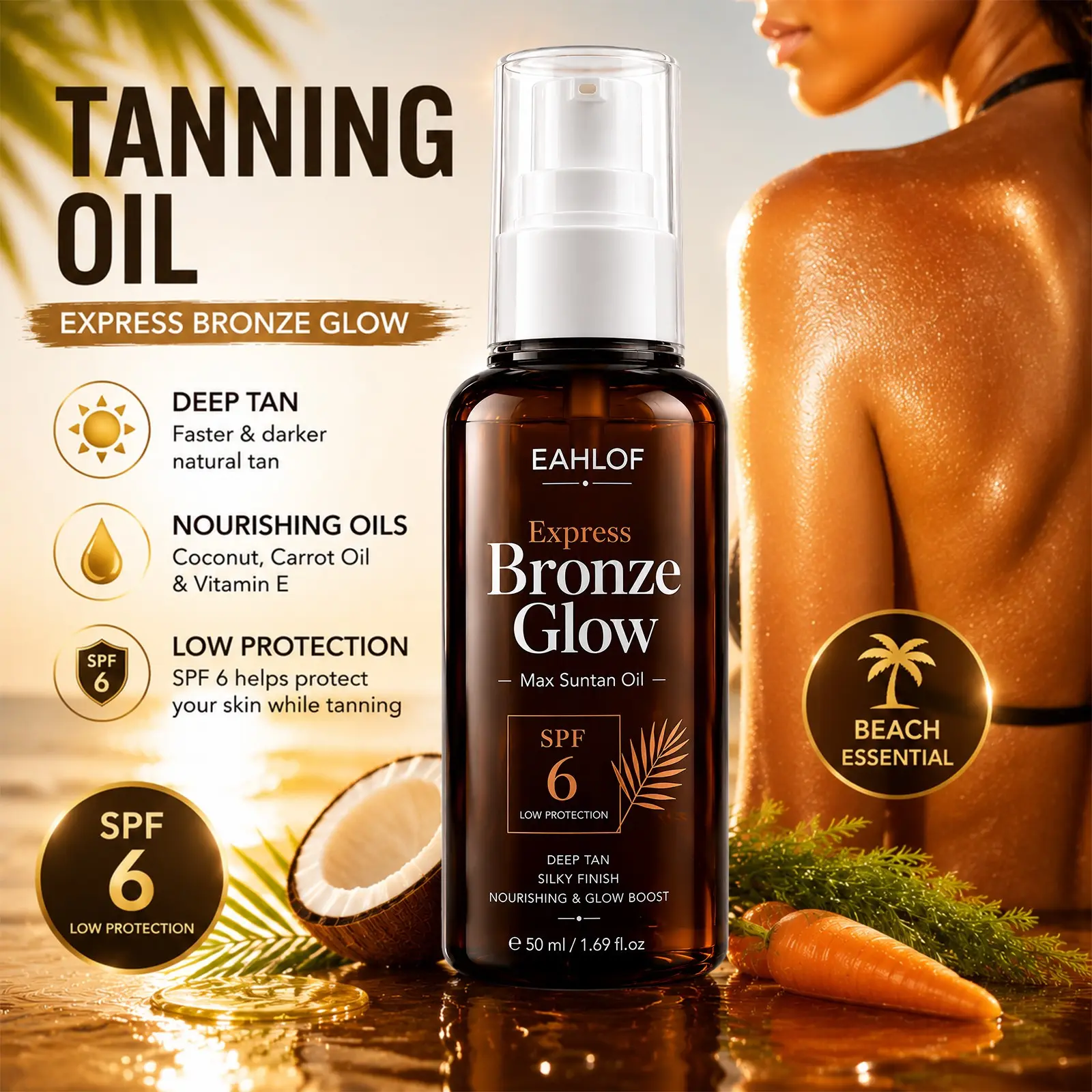 🔥Express Bronze Tanning Oil | SPF6 Protection | Nourishing Glow Coconut for Sun-Kissed Skin Tanning Essentials