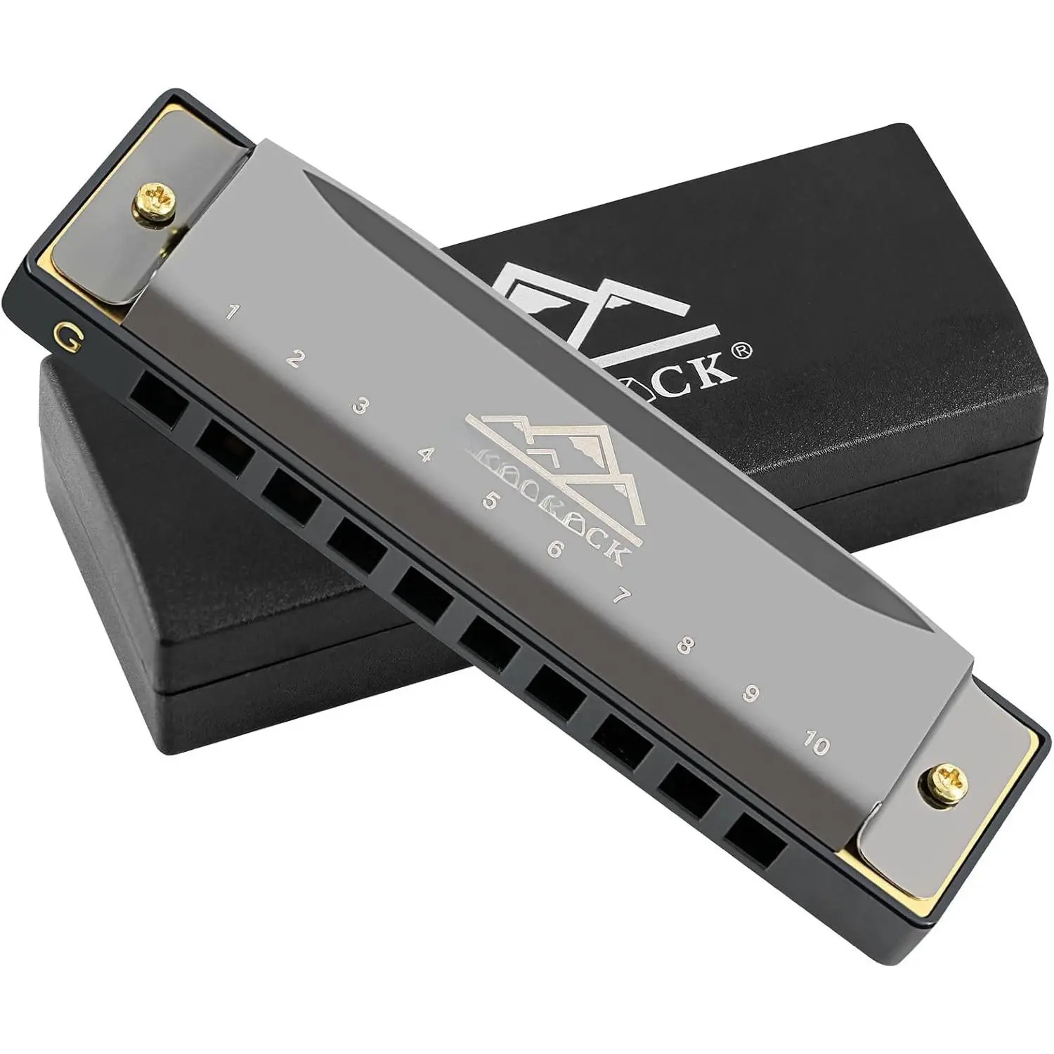 10 Hole Diatonic Blues Harmonica (G Key, Black) with Case - Phosphor Bronze Reeds, Metal Cover Plate for Beginner+ Adults, Music Enthusiasts | Professional Mouth Organ, Phosphor Reed