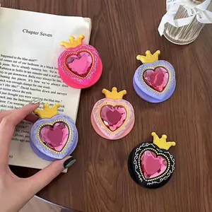 Cute Cartoon Crown gem Heart For Magsafe Griptok Holder Phone Finger Ring Stand Support For iPhone 16 Samsung Girl Bracket