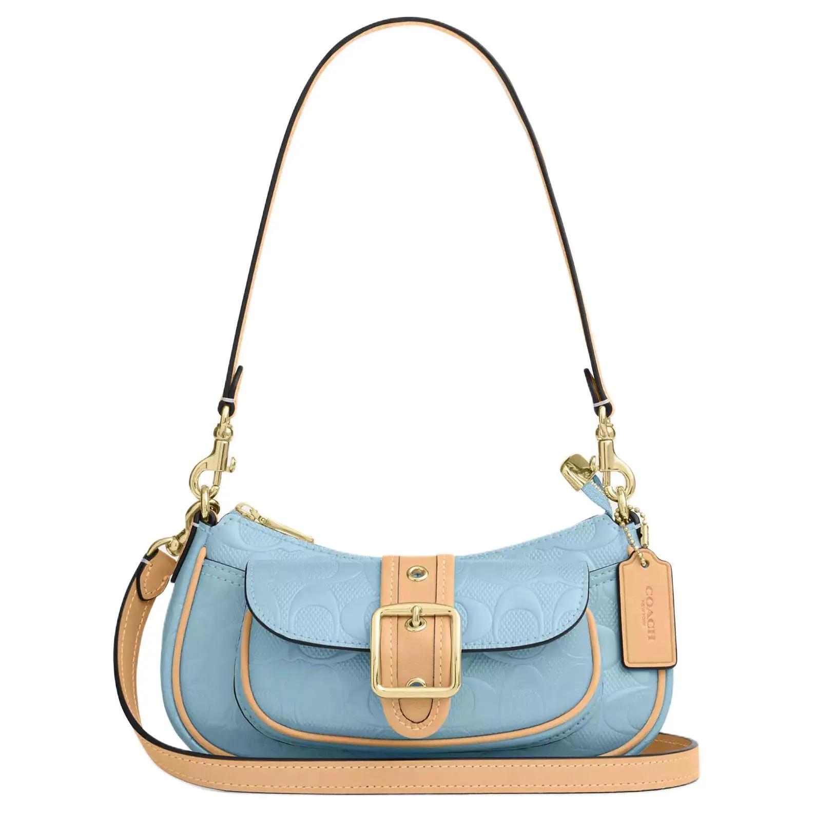 COACH Ashton 20 Mini Crossbody Bag for Women – Light Blue Leather with Gold-Tone Hardware and Logo Zip Closure