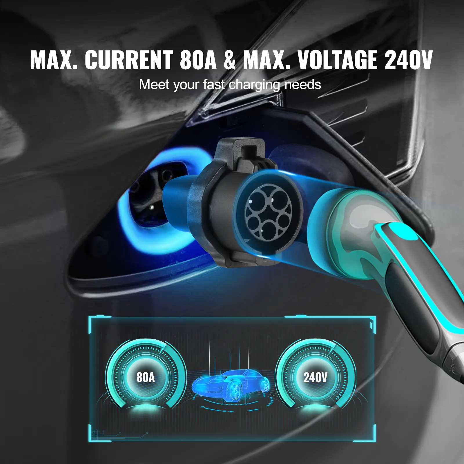 VEVOR J1772-to-Tesla EV Charger Adapter, for EV Users, Max 240V Charging, Durable Plastic Body