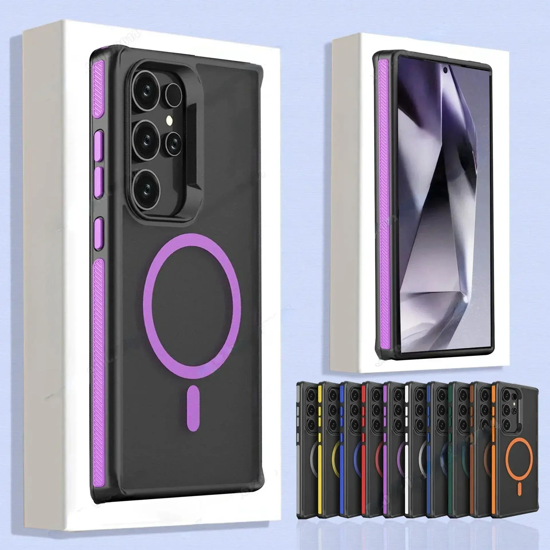 Compatible with S25, S24 Ultra, S24 Plus, S23, S22, Matte Translucent Magnetic Shockproof Protective Phone Case HNZ0191