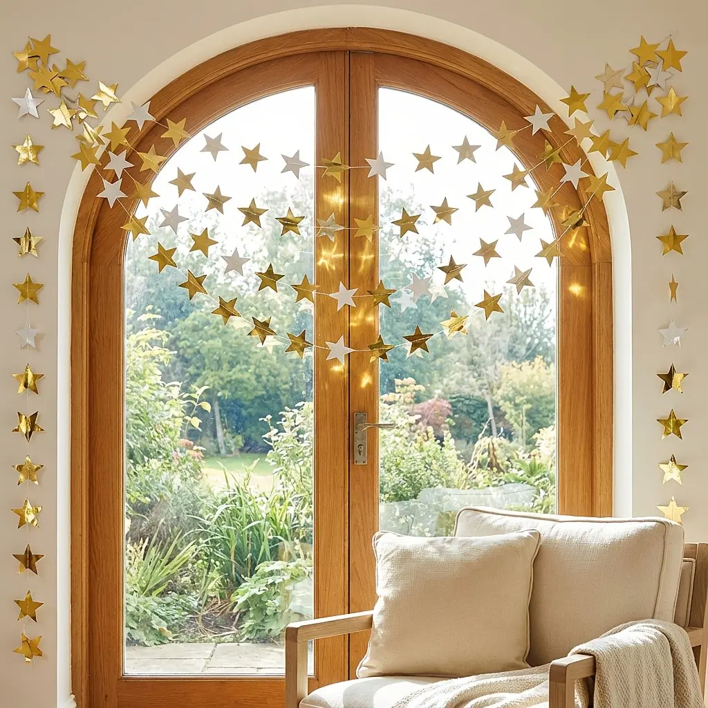 3PCS Gold Star Garland Hanging Decorations, 157 Inch Glitter Star Banner String, DIY Length Adjustable Reusable Star Streamers for Birthday Party Wedding Proposal Graduation Christmas New Year Valentine's Day Celebration Backdrop Decor