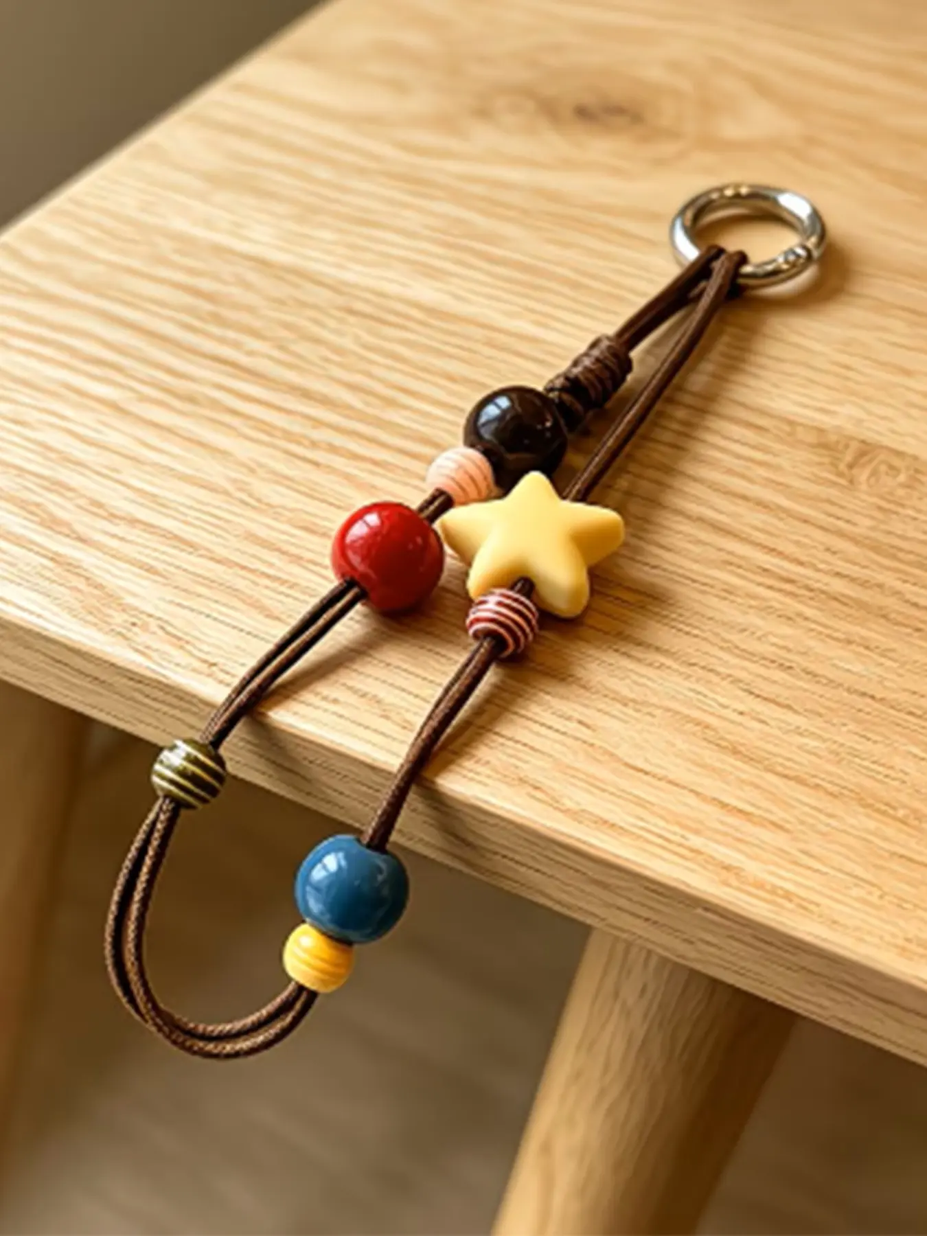 Bohemian Beaded Phone Lanyard, Retro Star Beaded Keychain Strap with Colorful Wooden Beads, Mini Wrist Strap for Phone Case & Keys, Cute Vintage Accessory, Phone Charms