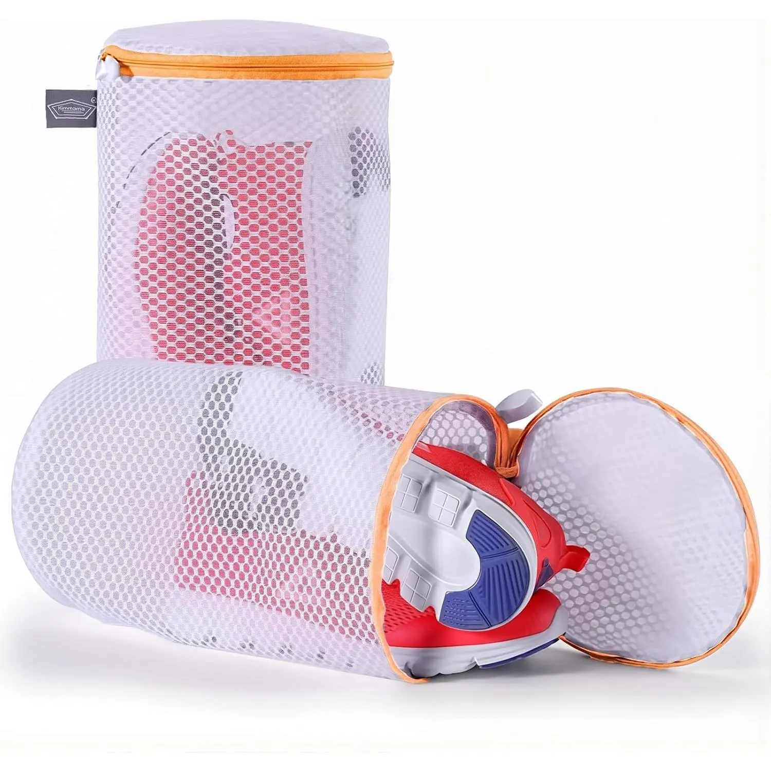 2-Pack Laundry Accessories Shoe Washing Bags - Orange Zipper, Synthetic Mesh, 7x15 in, Daily Wear