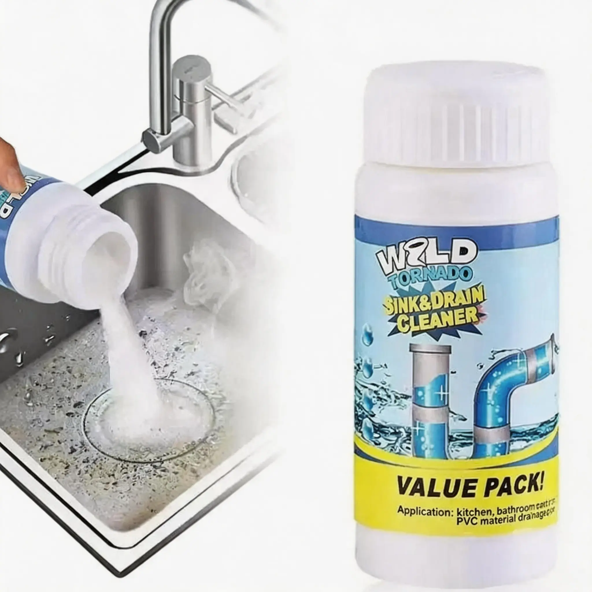 Powerful Sink Drain Cleaner Powder Fast Foaming Kitchen Pipe Unclogger Tool