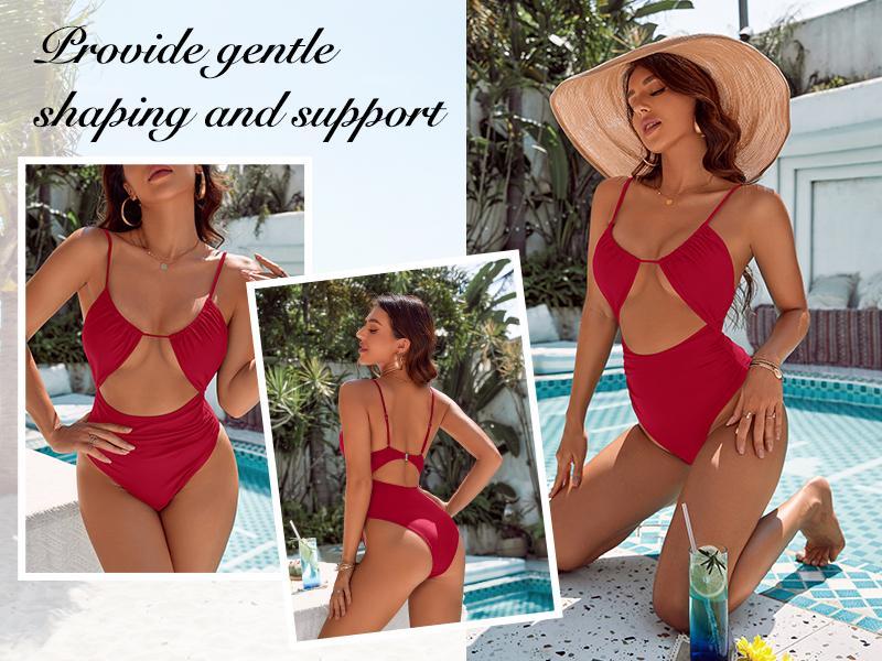 Womens One Piece beach Swimsuit Tummy Control Bathing Suit Sexy Flattering Cheeky High Cut Out Cute Ladies Swimwear