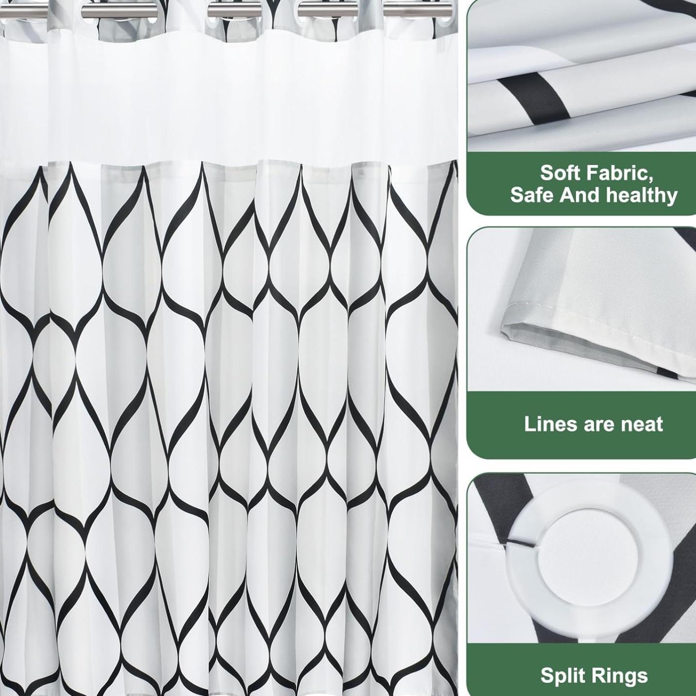 Double Layer Waterproof Printed Shower Curtain, 1 Count Modern Geometric Pattern Bathroom Curtain with Removable Inner Lining, Shower Curtain Liner, Bathroom Decor Supplies, Home Goods