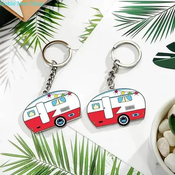 Metal RV Keychain Pendant, Durable Hardware Key Ring Accessory, Summer Beach Vacation Souvenir Charm, In Stock Small Holiday Gifts for Travel Lovers & Daily Backpack Decor