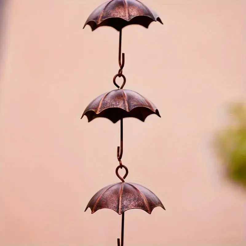 Umbrella Shaped Metal Rain Chain Decor, Functional Drainage Downspout Chain, Vintage Ancient Courtyard Hanging Ornament for Outdoor Garden Pavilion Park Corridor Decoration