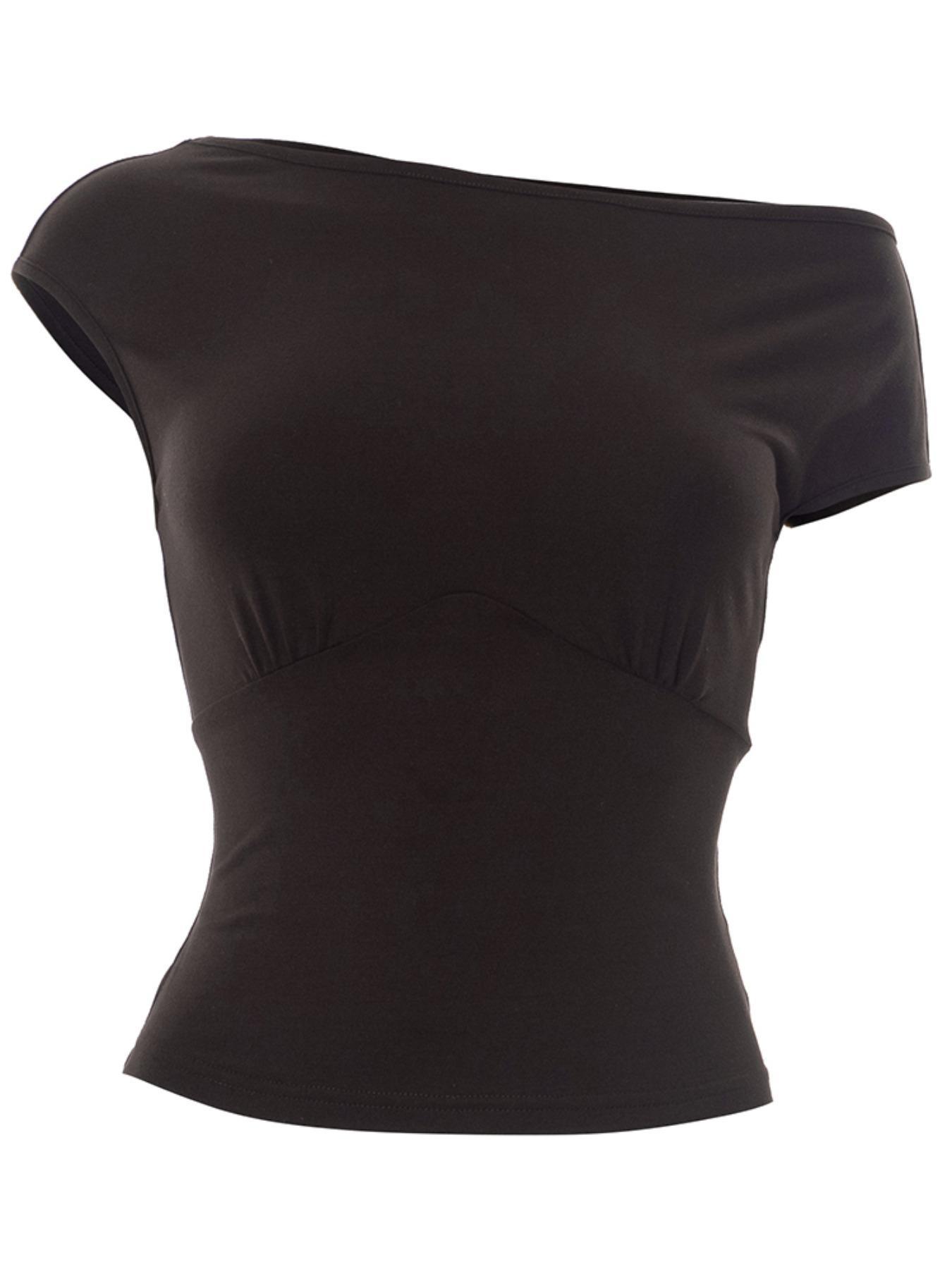 Women's Fashion Solid Color Ruched Short Sleeve Knit Cropped T-Shirt Summer, Casual Minimalist Basic Fitted Trendy Essential, Perfect for Any Occasion, Womenswear, Top