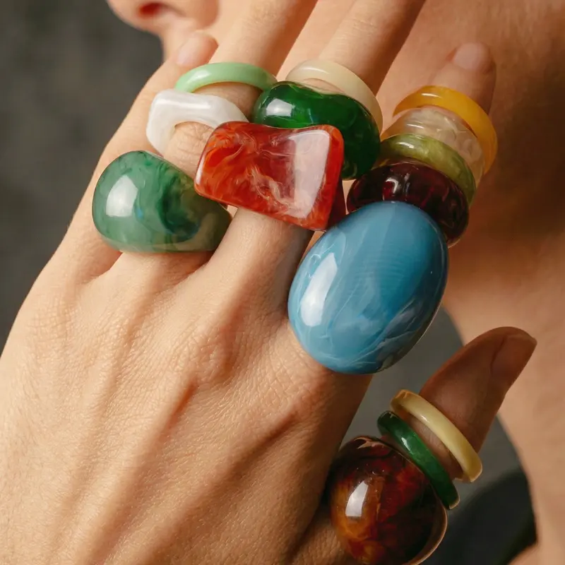 14 Pcs Unisex Boho Geometric Resin Stackable Rings for Daily Wear & Gifts, Multicolor Transparent