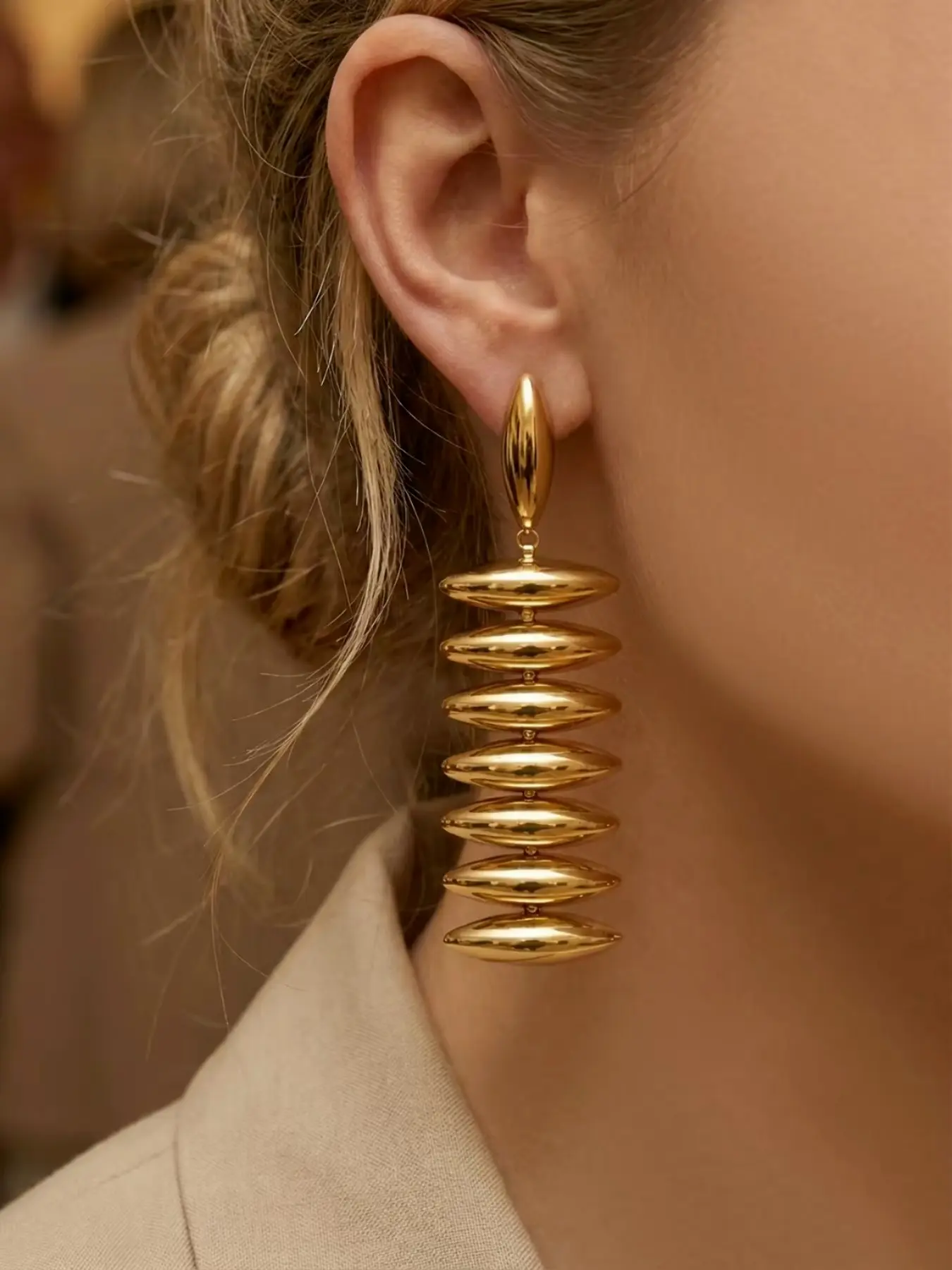 Women's Long Geometric Stud Earrings, Dangle Earrings, European Style Fashion Jewelry, Unique Design Ear Accessories