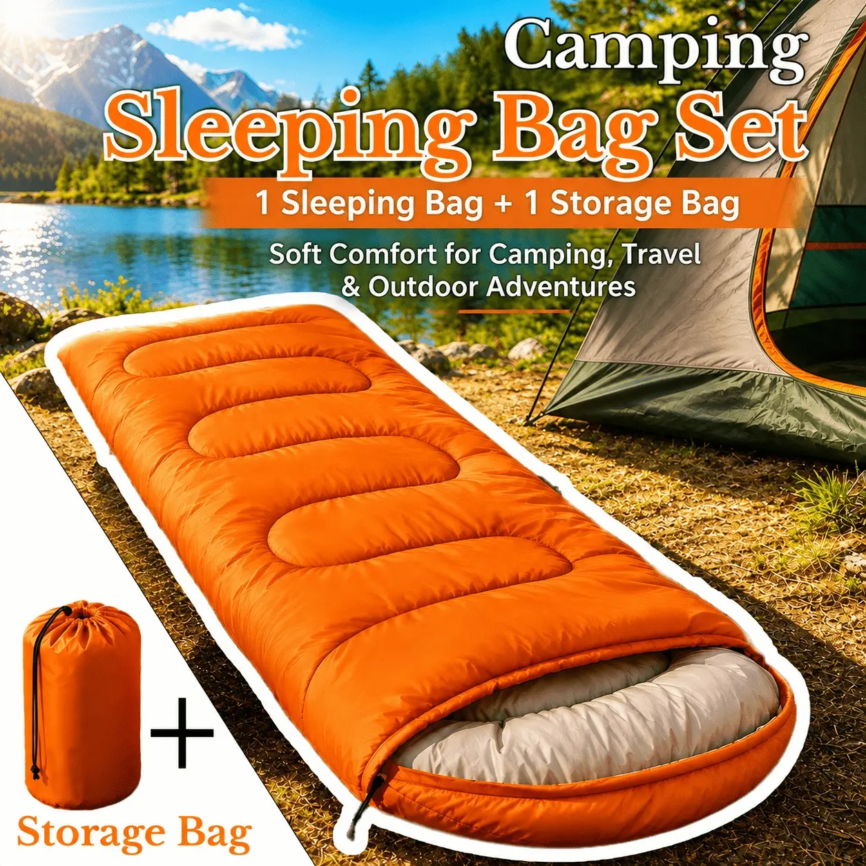 Adult lightweight portable three-season sleeping bag set with storage bag, Camping supplies, warm outdoor sleeping bag, compact camping gear, suitable for backpacking, hiking, travel, mountaineering and outdoor adventures