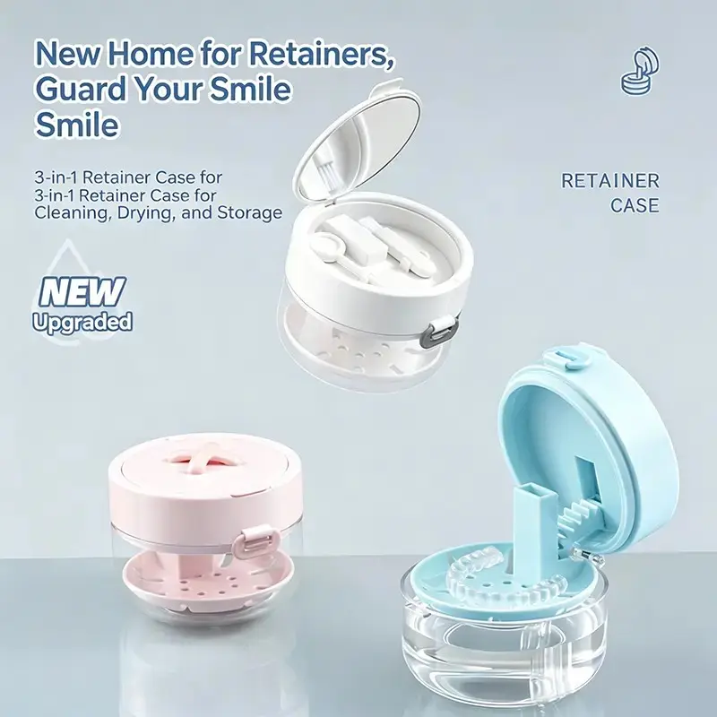 Three-In-One Portable Retainer Box with Cleaning Basket, Ideal Storage for Invisible Braces and Dentures, Convenient Dental Care Solution