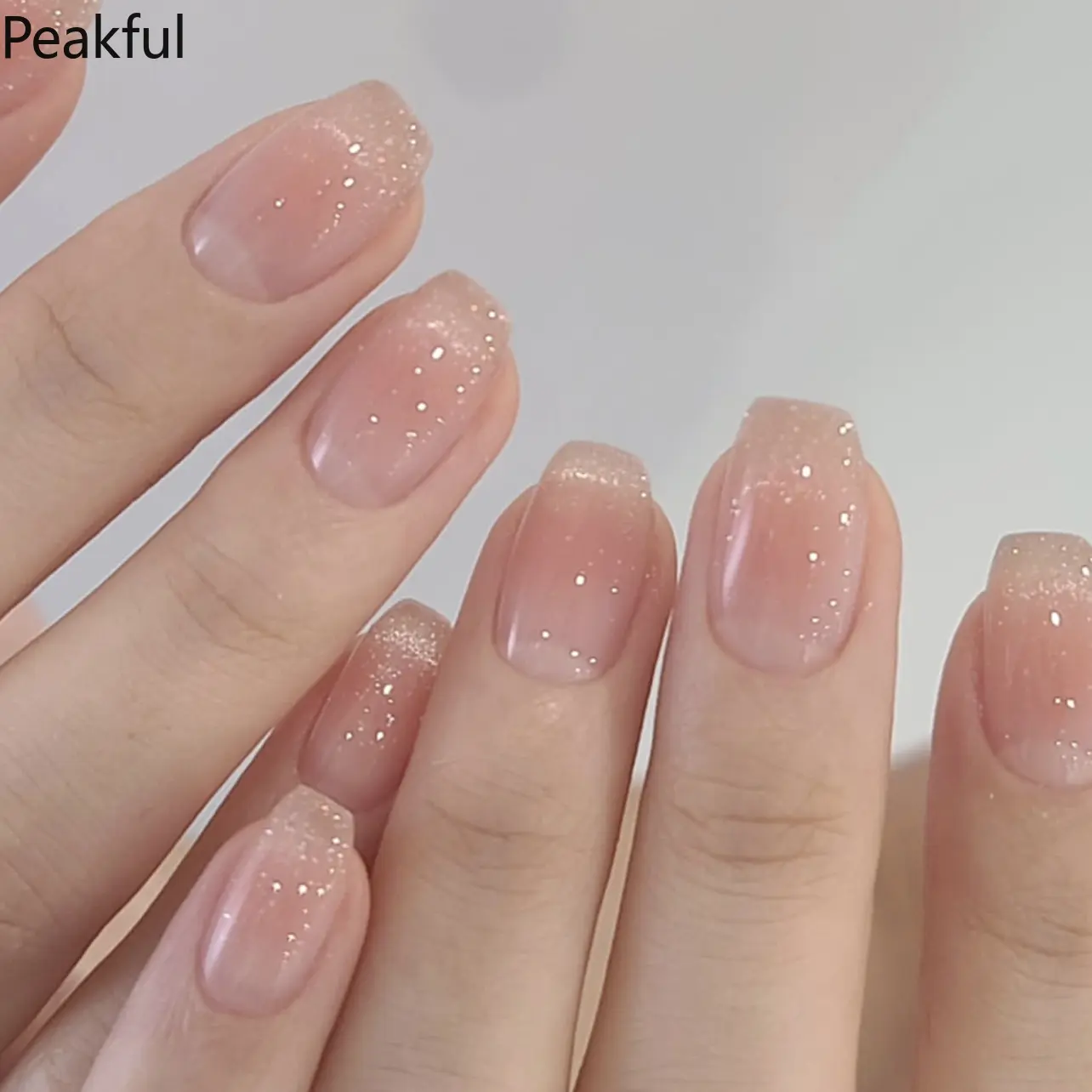 30pcs French Cat Eye Press-On Nails, Short Stiletto Fake Nails with Sparkly Velvet Shimmer & Blush Pink Base, Reusable Glossy Manicure Kit for Women, Ideal Gift for Nail Lovers