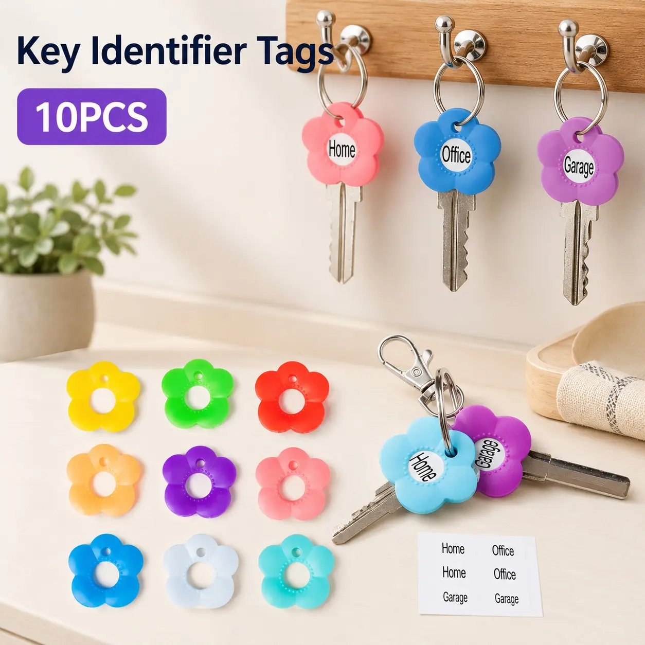 Key Identifier Set, Silicone Key Cover, Plum Blossom Shape Key Holder, Macaron Color Key Tag, Durable and Stylish Design, Key Chains