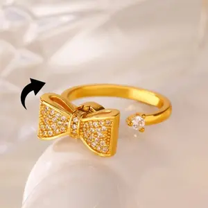 17mm Adjustable Butterfly Fidget Ring for Women, Sparkling Cubic Zirconia Free Rotating Anti-Stress Ring, Hypoallergenic Luxury Jewelry Perfect Gift for Her