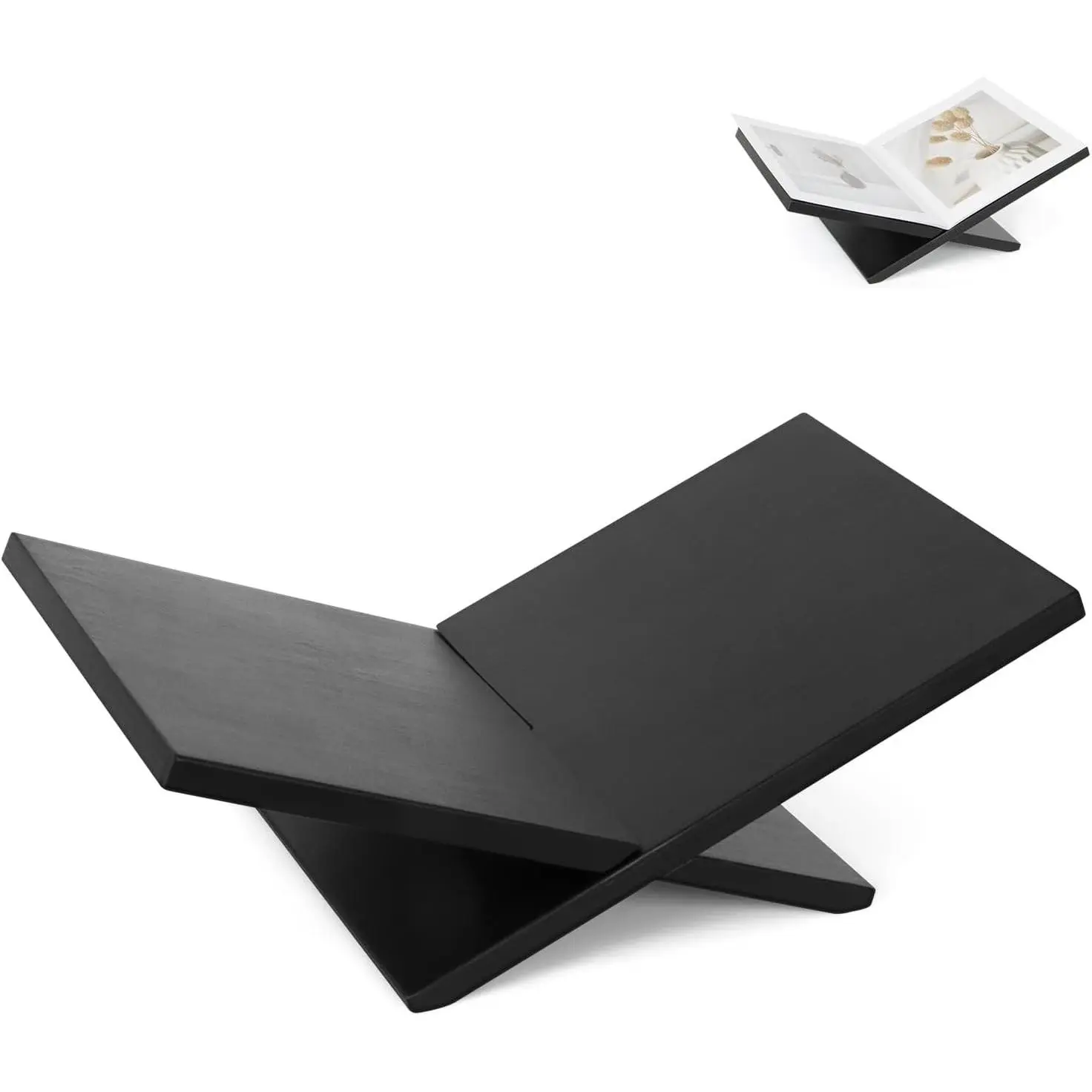 Open Display Stand, Wooden Large Book Holder, Coffee Table Stand, Wood Easel for Magazine, Art, Cook Book, Bible, Quran - Black