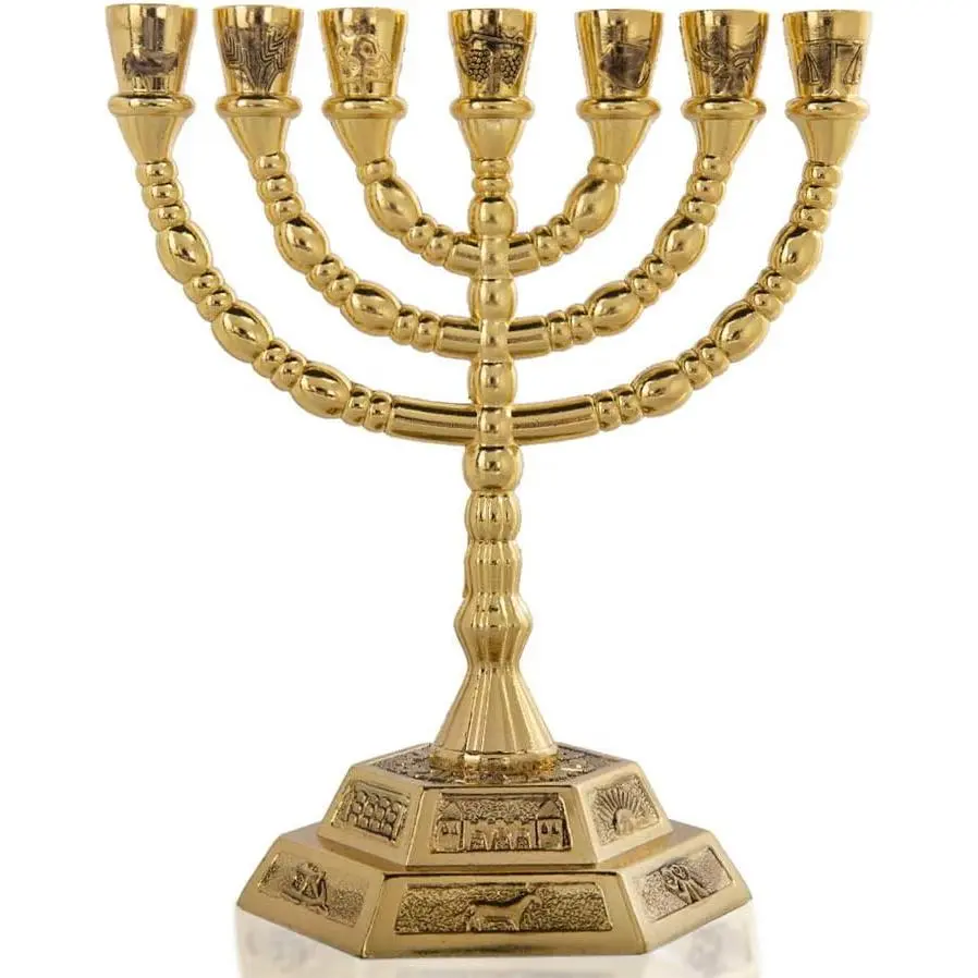 6" 7-Branch Menorah Hanukkah for Shabbat,Tabernacle, Menorahs for Chanukah, Jewish Decorations(Light Gold)
