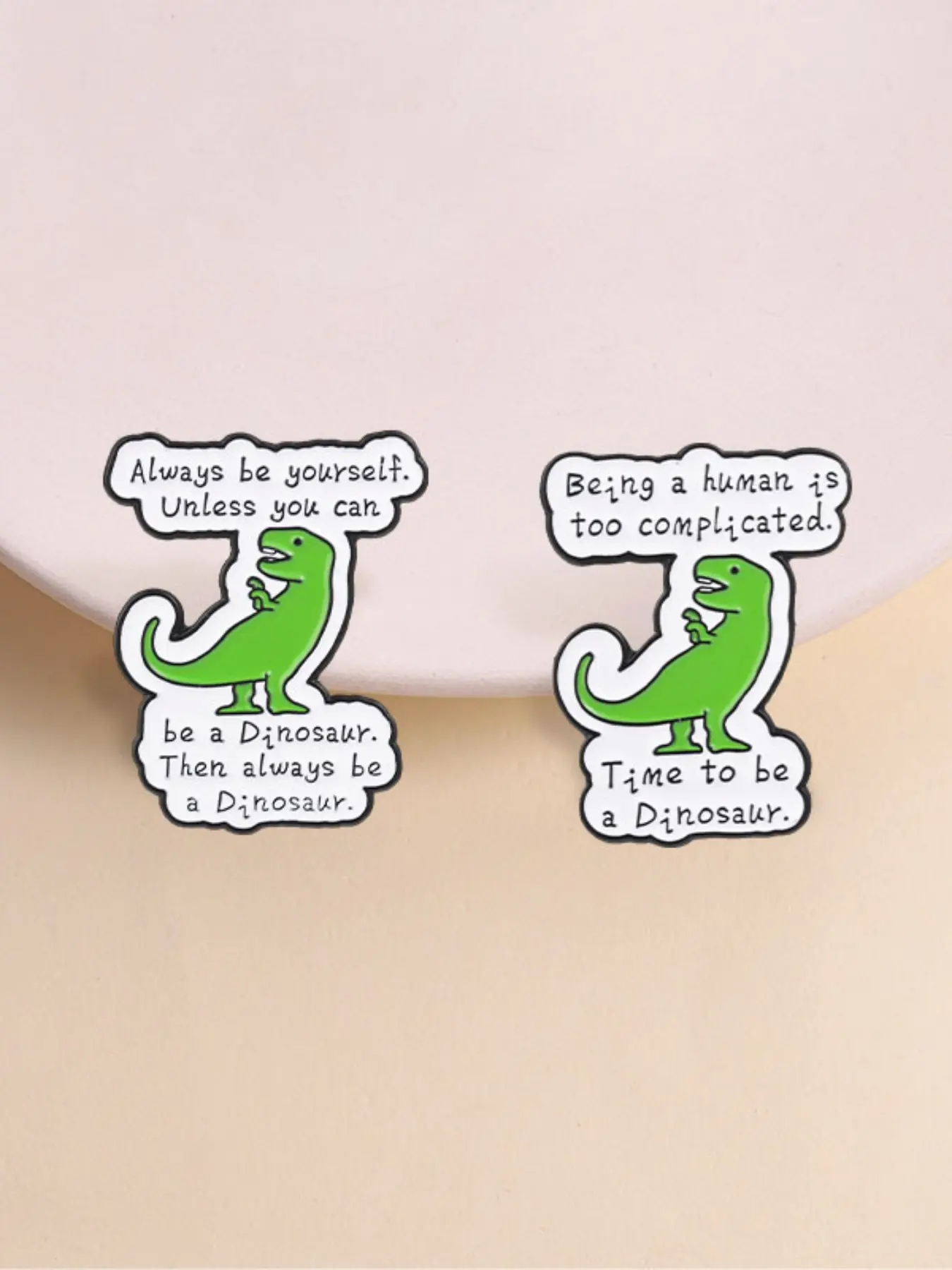 2pcs Cartoon Simple Green Tyrannosaurus Rex Enamel Pin, Funny Humorous Joke Quote Badge, Fashion Accessory, Best Gift for Friends