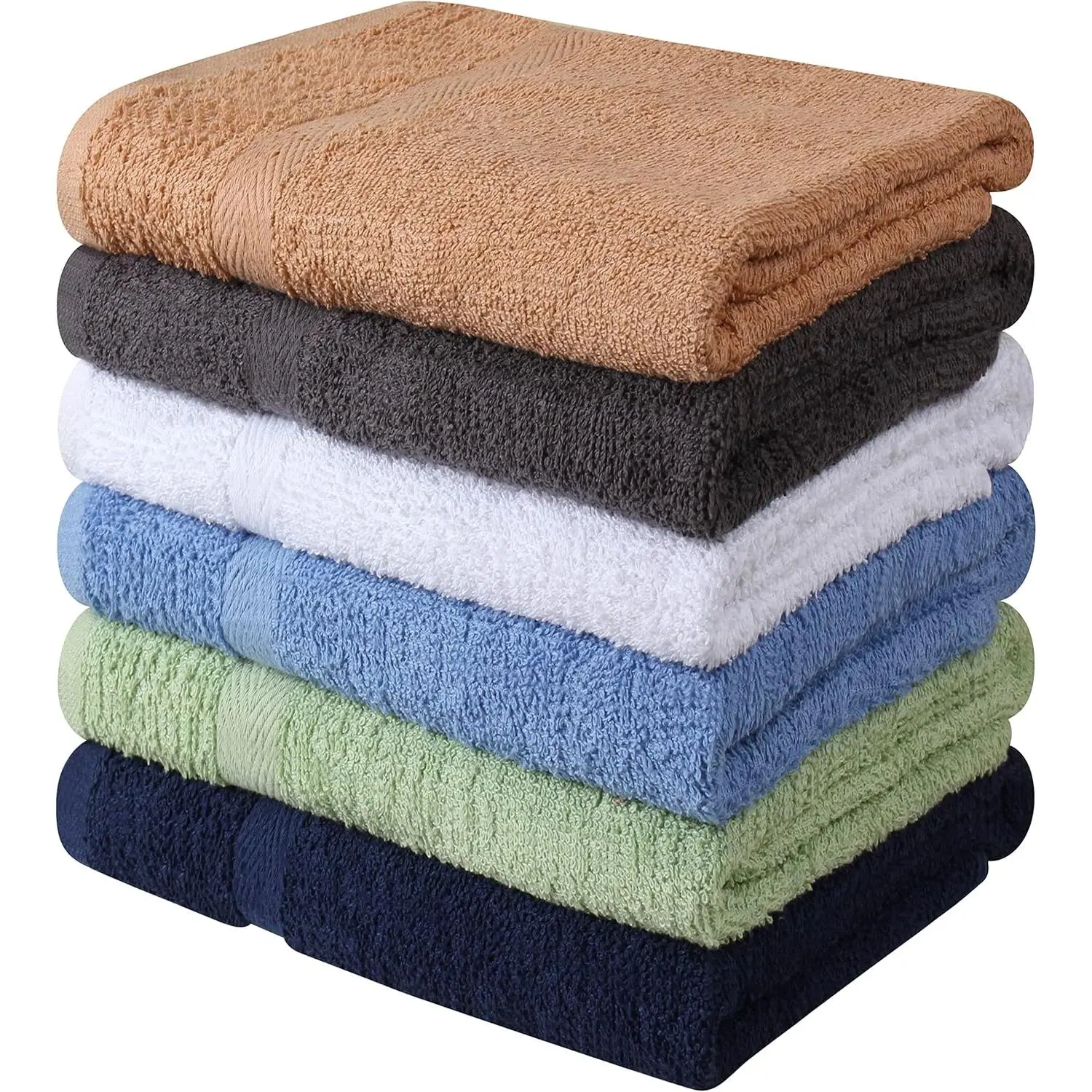 and 100% Cotton 6 Pack Bath Towel Set, Quick Dry, Super Absorbent, Light Weight, Soft, (27 x 54 Pack of 6) Beige, White, Grey, Sky Blue, Green, Navy