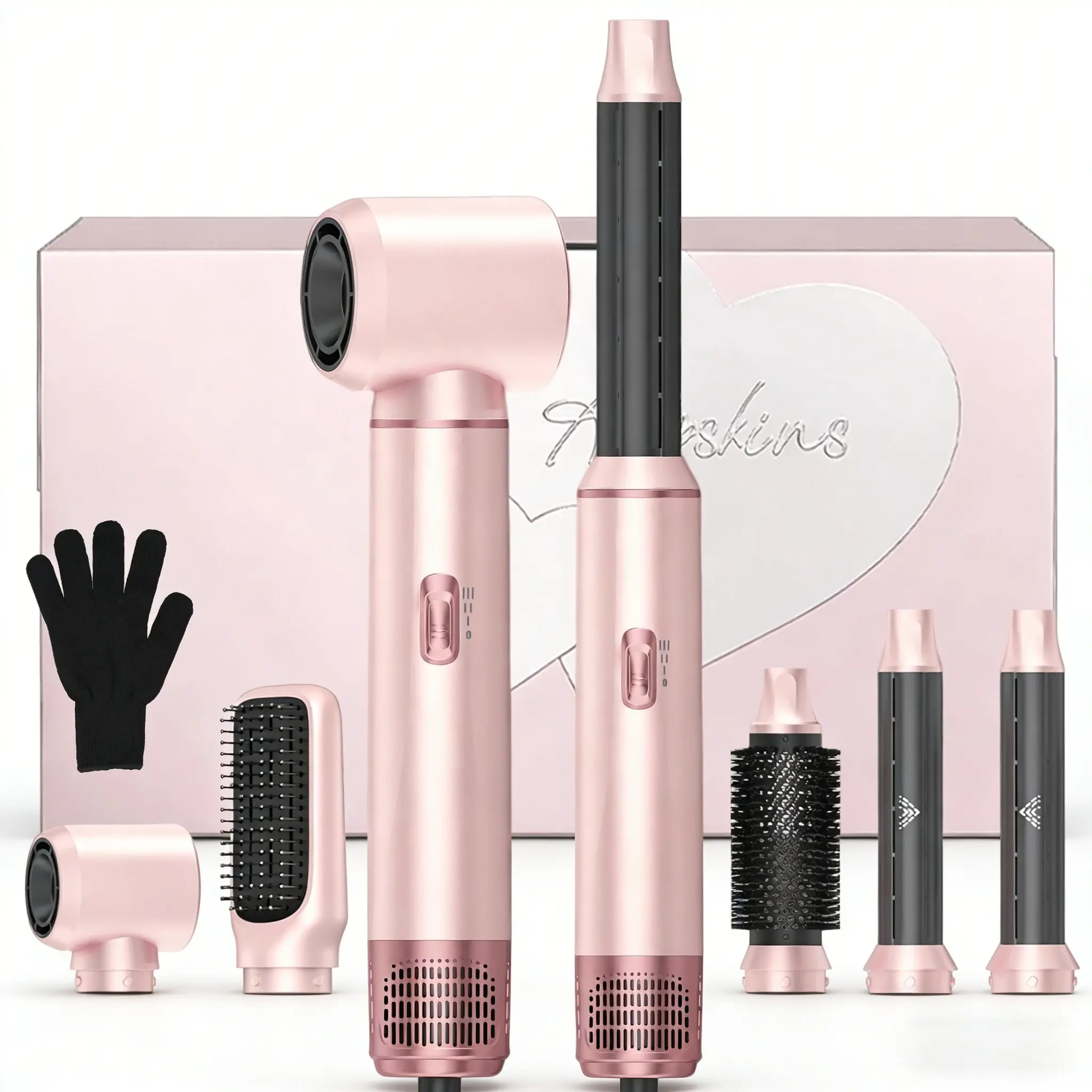 5-in-1 Hair Dryer Brush Multi-Functional Hot Air Styler Kit, Blow Dryer Brush Set, Round Hair Brush for Blow Drying, for Straightening, Curling, Drying and Smoothing, Curling Wrap Air Curler Hair Styling Tools, Ideal Gift #GLOBAL PICKS