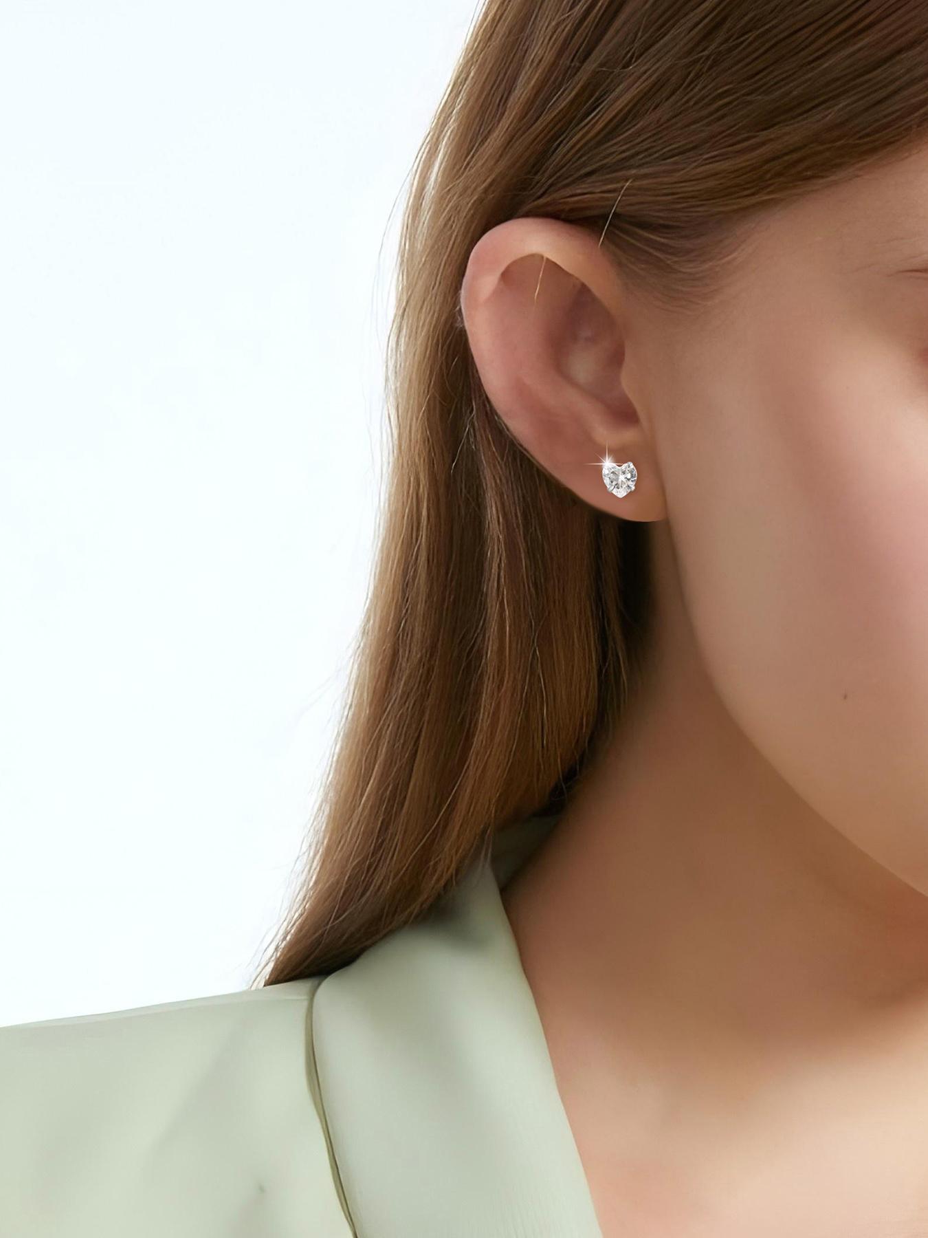 S925 Sterling Silver Heart Design Artificial Zircon Decor Stud Earrings, Heart Shaped Earrings, Fashion Earrings for Women & Men, Trendy All-match & Exquisite Jewelry for Birthday Gift