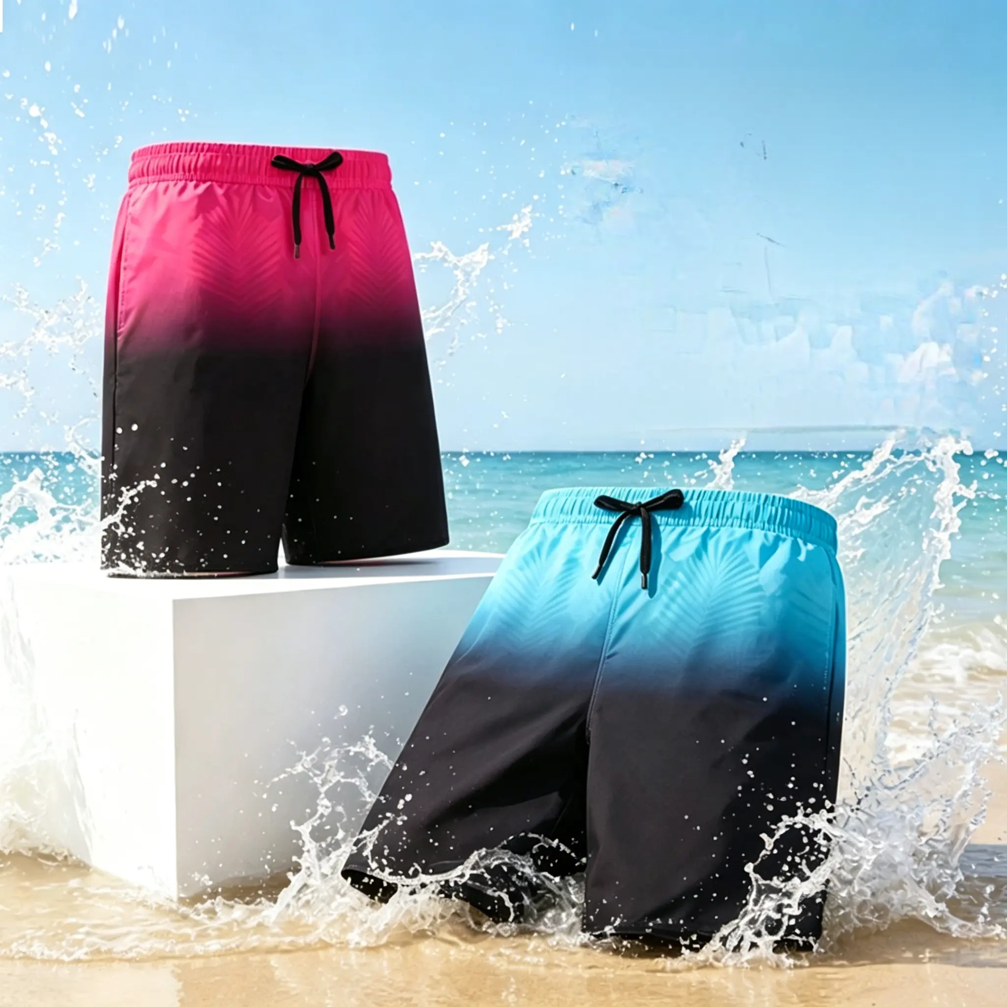 Men Printed 5 Inch Double Liner Swim Trunks, Quick Dry Breathable Anti-Chafe Compression Liner Board Shorts, Athletic Running Beach Swim Shorts for Summer Pool Surf