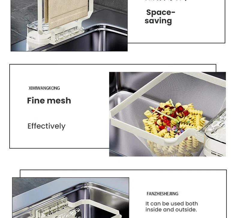 Kitchen Sink Filter Rack - Sink Strainer Foldable Food Catcher with 50pcs Mesh Bags, Foldable Stand Disposable Waste Garbage Net Shelf Anti-Clogging Filter Net Basket Holder Hands-Free Flat Floor Mop Bucket Set Suction Cup Sponge Holder for Kitchen Sink
