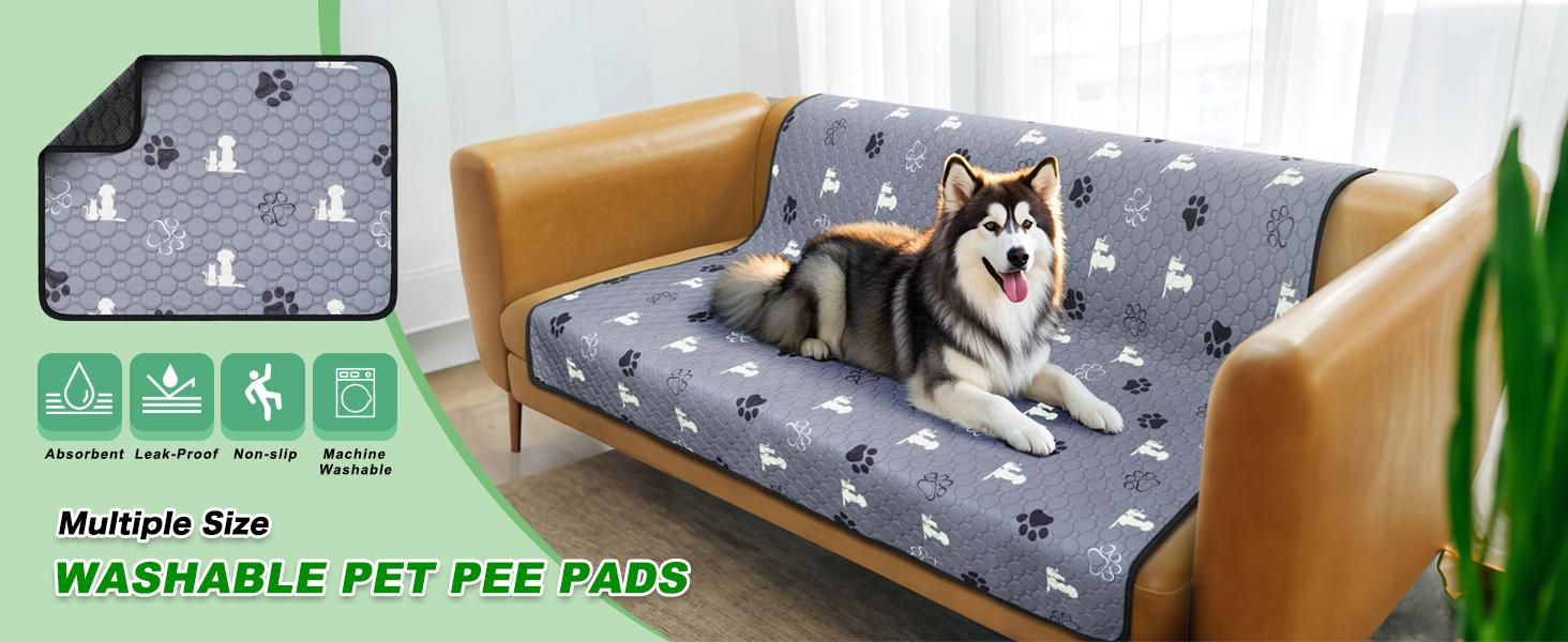 Washable Pee Pads for Dogs, 4 Pack Absorbent Reusable Dog Pads Pet Puppy Pads, Non-Slip Potty Pads for Whelping, Playpen, Crate, Bed, Grey 18"x24"