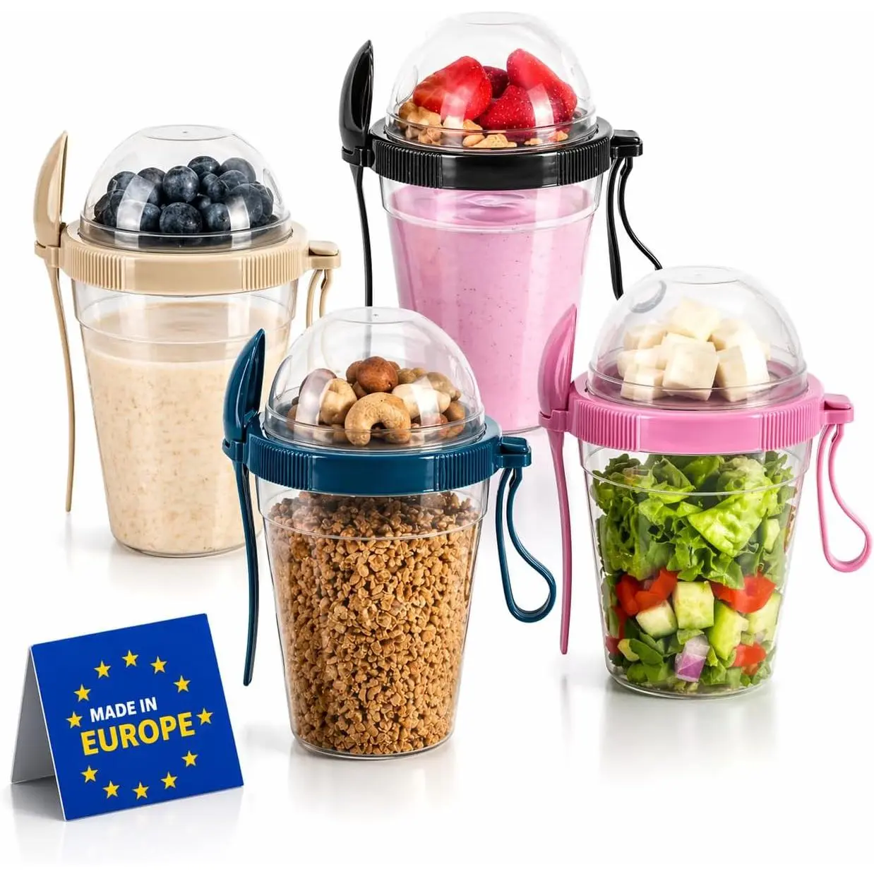 Overnight Oats Containers With  & Spoon, Meal Prep Yogurt Containers, Parfait Cups With , Large Capacity  Cup, 20 Oz   Cups(Set Of 4)
